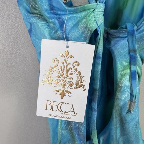 Becca by Rebecca Virtue Solar Energy One Piece Swimsuit M Blue Green Metallic - Picture 8 of 9